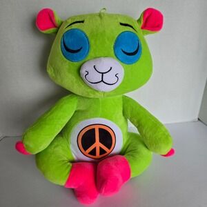 Good Stuff Yogimals Green Meditating Peace Sign Plush Bear Pink Accents Hippie